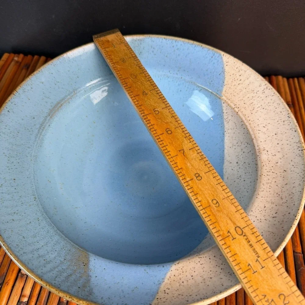 Studio Pottery‎ Stoneware Bowl Blue Cream Glaze Hand Thrown Signed DW Beautiful